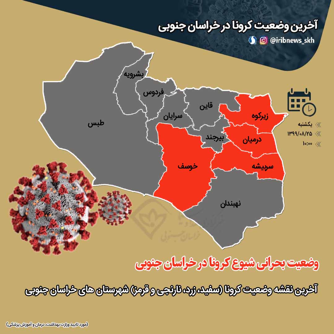 وضعیت بحرانی شیوع کرونا در خراسان جنوبی؛