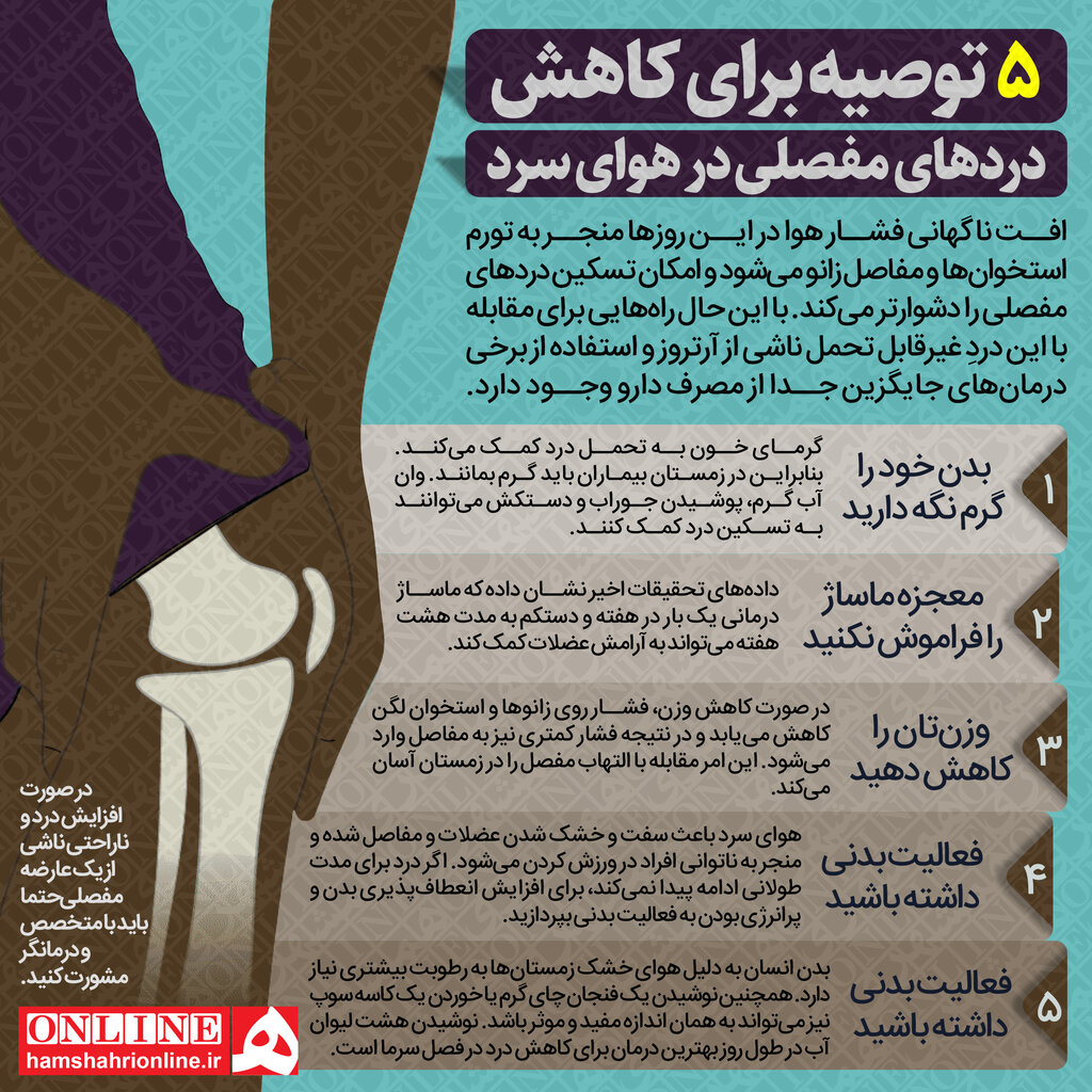 کاهش دردهای مفصلی با این ۵ توصیه کاهش دردهای مفصلی با این ۵ توصیه