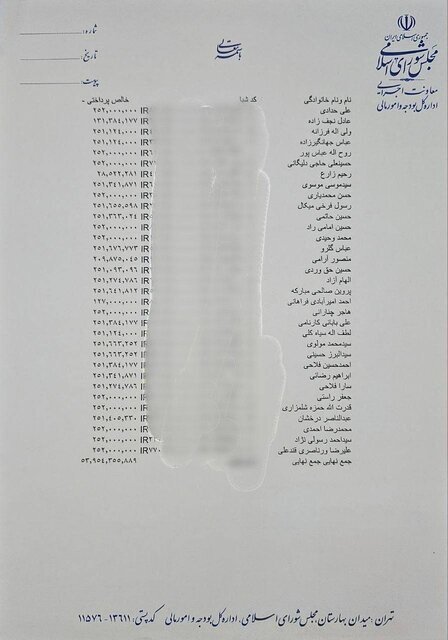 انتشار فهرست واقعی حقوق نمایندگان مجلس در خرداد ۱۴۰۲ انتشار فهرست واقعی حقوق نمایندگان مجلس در خرداد ۱۴۰۲